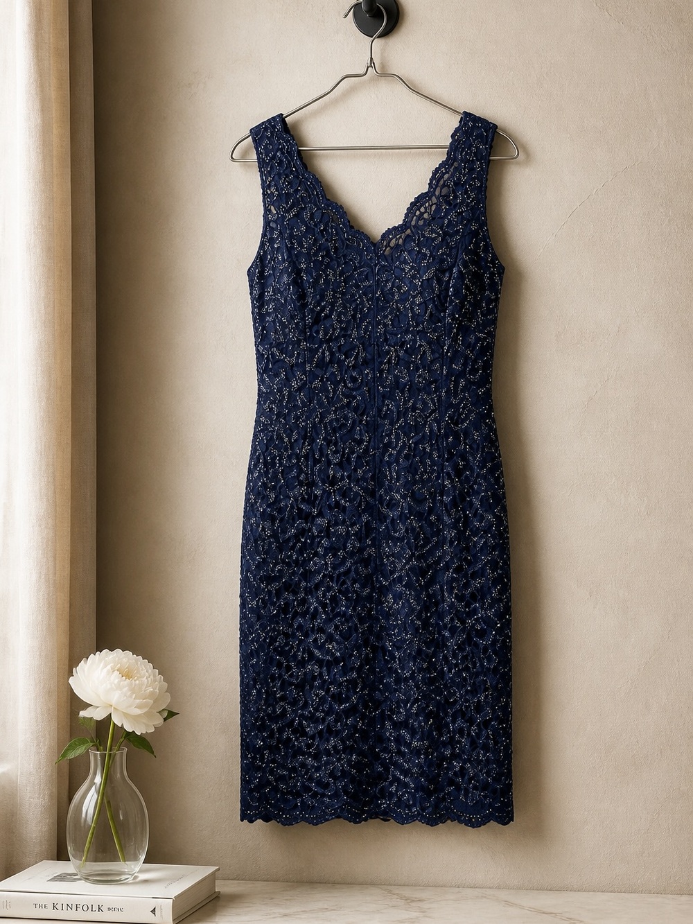 Adrianna Papell Live From The Red Carpet Navy Metallic Lace Dress 6⁠ - Picture 10 of 10